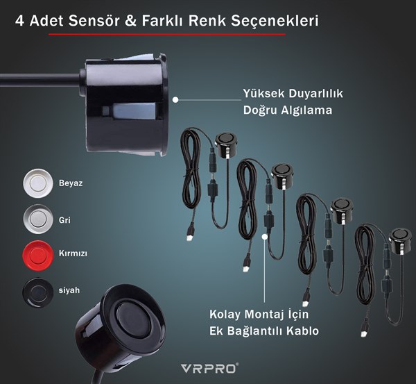 Dijital Ekranlı Sesli İkazlı Araç Park Sensörü 4 Adet Sensör 22mm P1