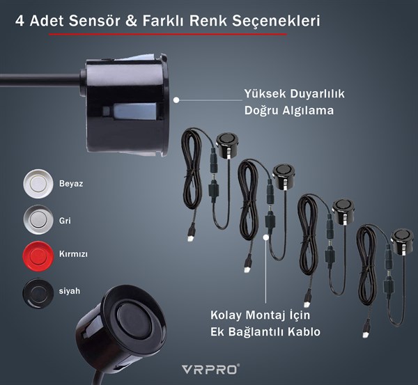 Dijital Ekranlı Sesli İkazlı Araç Park Sensörü 4 Adet Sensör 22mm P2