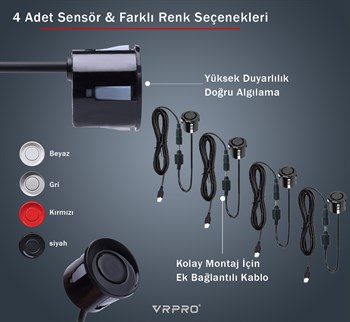 Dijital Ekranlı Sesli İkazlı Araç Park Sensörü 4 Adet Sensör 22mm P2