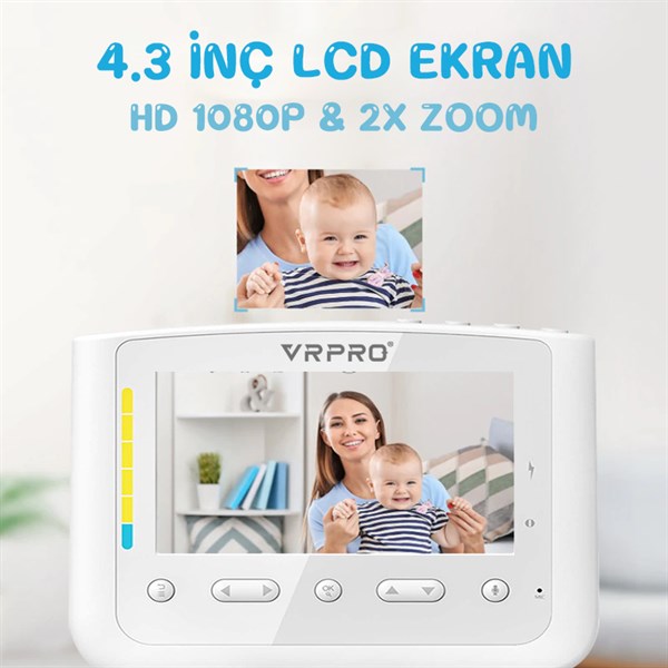 Vrpro 4.3 Inç Wifi Bebek İzleme Kamera Ninnili Çoklu Kamera Desteği Sıcaklık Kontrol